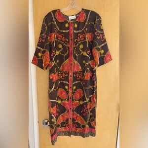 Black and Pink Chain-Print Button Front Dress